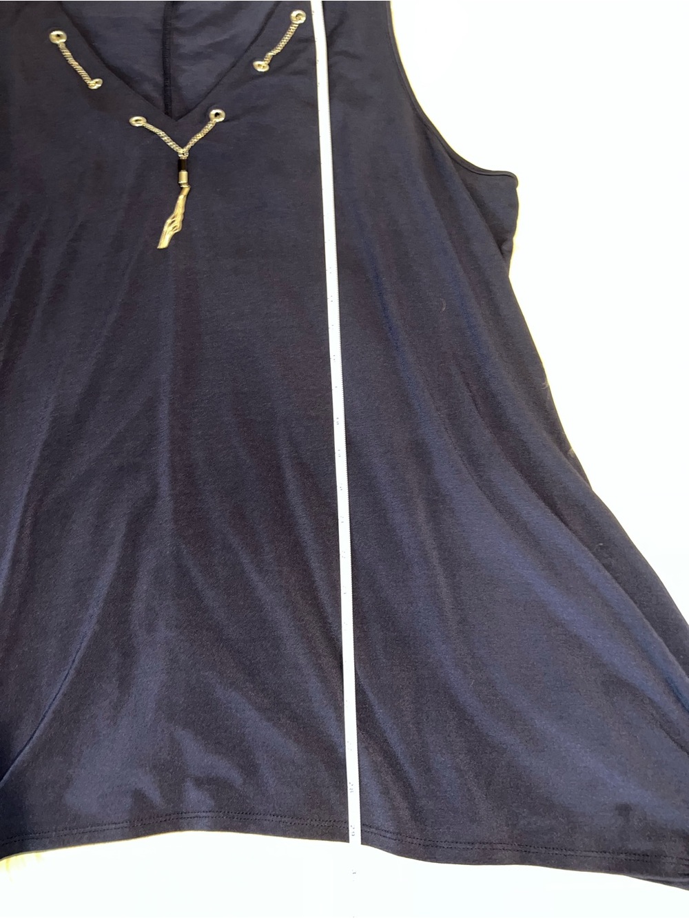 Catherines Navy Blue Embellished V-Neck Sharkbite Tunic Top Size 3X - Picture 10 of 10